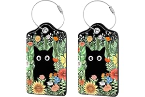 ANIKATHY 2 Pcs Luggage Tags for Suitcase, Cute Unique PU Leather Travel Bag Tag with Privacy Cover ID Label Address Card and Durable Metal Ring Suitable for Men Women Children Backpack,Cat in The Bush