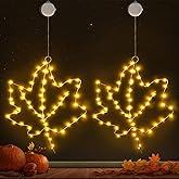BlcTec Thanksgiving Decorations for Home 2 Pack 10Inch Maple Leaves Thanksgiving Window Lights with Suction Cups, Timer, Battery Operated Metal Frame Window Lights for Thanksgiving Decorations, Orange