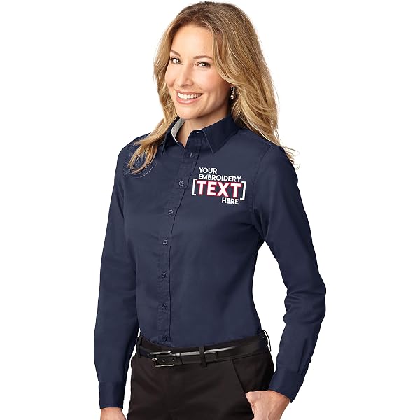Amazon.com: Custom Long Sleeve Button Up Shirts for Women - Add Your Text - Personalized  Embroidery Button Down Easy Care Shirts : Clothing, Shoes & Jewelry