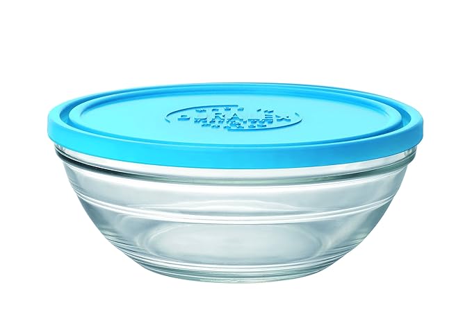 Duralex 9067AM06 Lys Salatschüssel, Rund, mit Deckel, aus Glas, Transparent/Blau, 20,2 cm Durchmesser