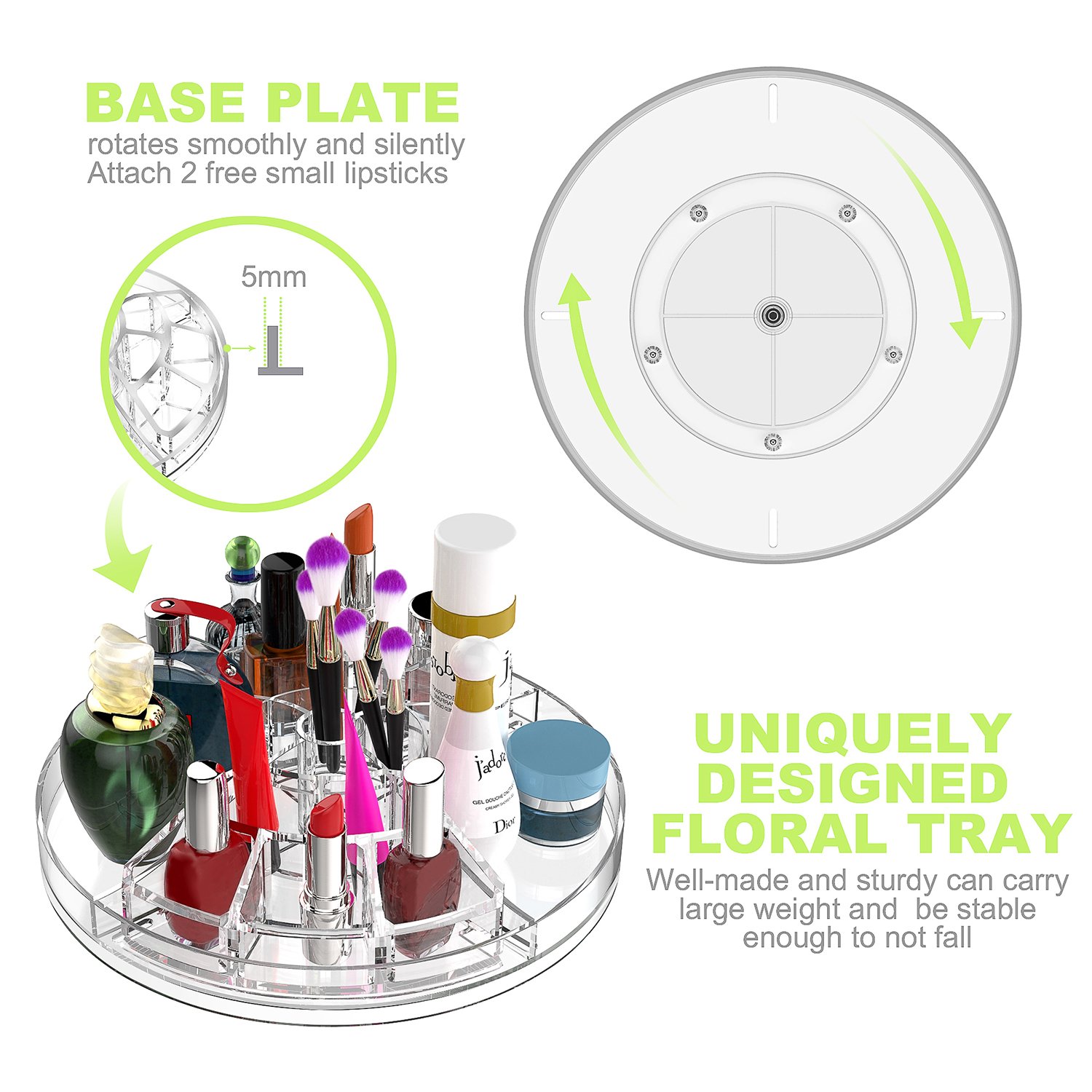 Rotating Makeup Organizer, Boxalls 360 Degree Crystal Adjustable Jewelry Cosmetic Perfumes Display Stand Box, 380 x 260 MM 8 Layers Great Capacity Make Up Storage For Dresser, Bedroom, Bathroom: Beauty