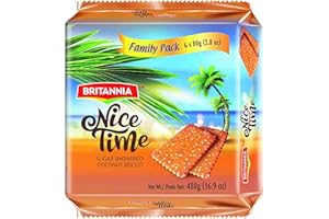 Britannia Nice Time 16.9oz (480g) - Delicious Coconut Biscuit Crunchy - Kids Favorite Breakfast & Tea Time Snacks (Pack of 1)