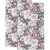 Wotinsi Flower Rose Hand Towels, Watercolor Floral Hand Towels for Bathroom Kitchen Sports Gym Yoga Home Decor - 2 Pack, Soft Absorbent, 14 x 28 in