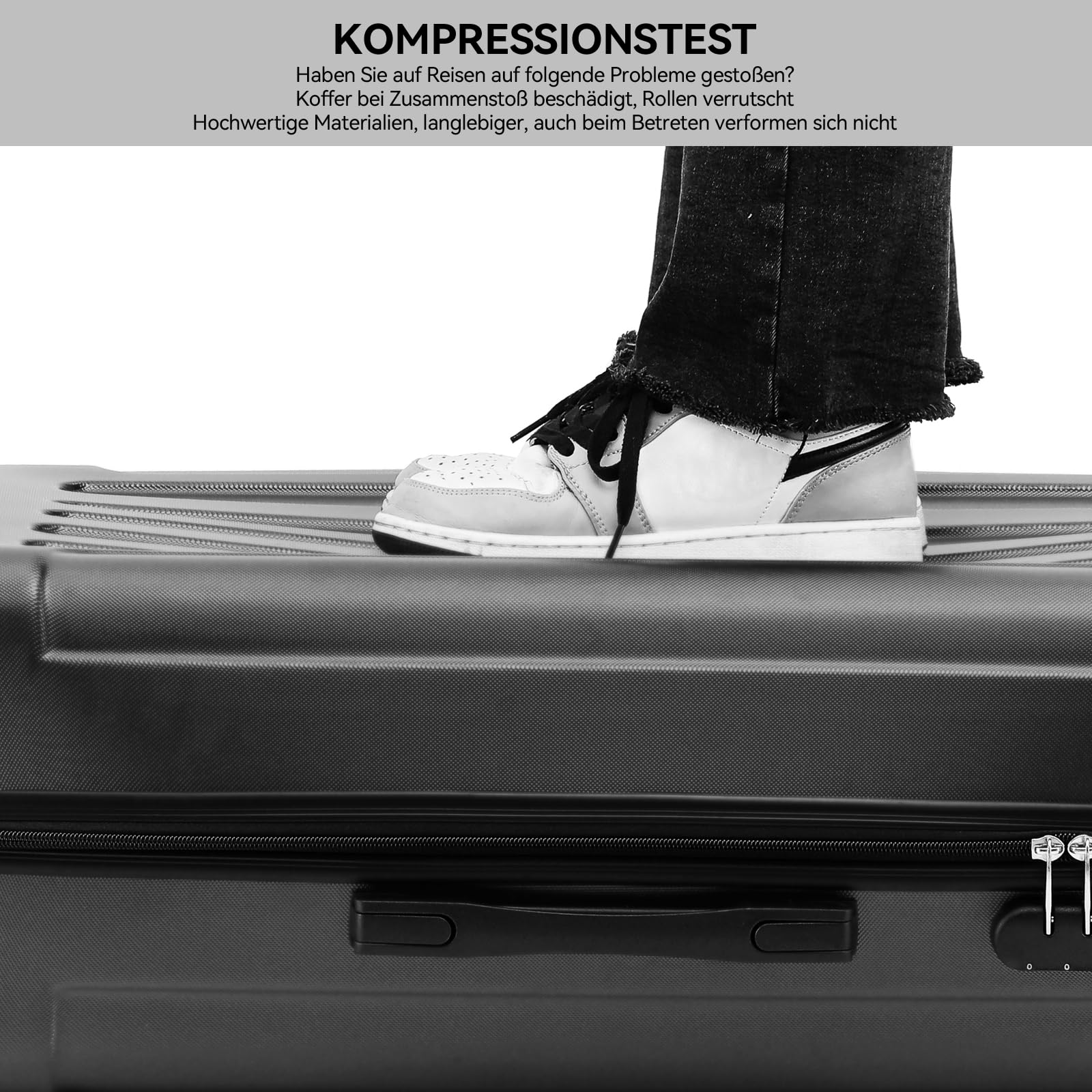 BEIBYE Handgepäck Koffer M 55 cm – Kabinenkoffer aus ABS, leicht, 360° Doppelrollen, Reisekoffer für Kurzreisen, Schwarz 7