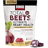 Force Factor Total Beets Ultimate Heart Health Chews for Blood Pressure Support, with Beetroot Powder, CoQ10, B Vitamins & Grapeseed Extract for Blood Flow & Energy, Pomegranate Berry, 60 Soft Chews