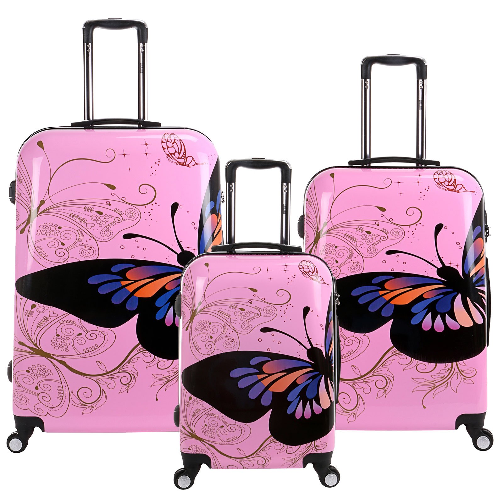 28 24 20 inch Pink Butterfly Travel Luggage Suitcase 4 Wheel Cabin