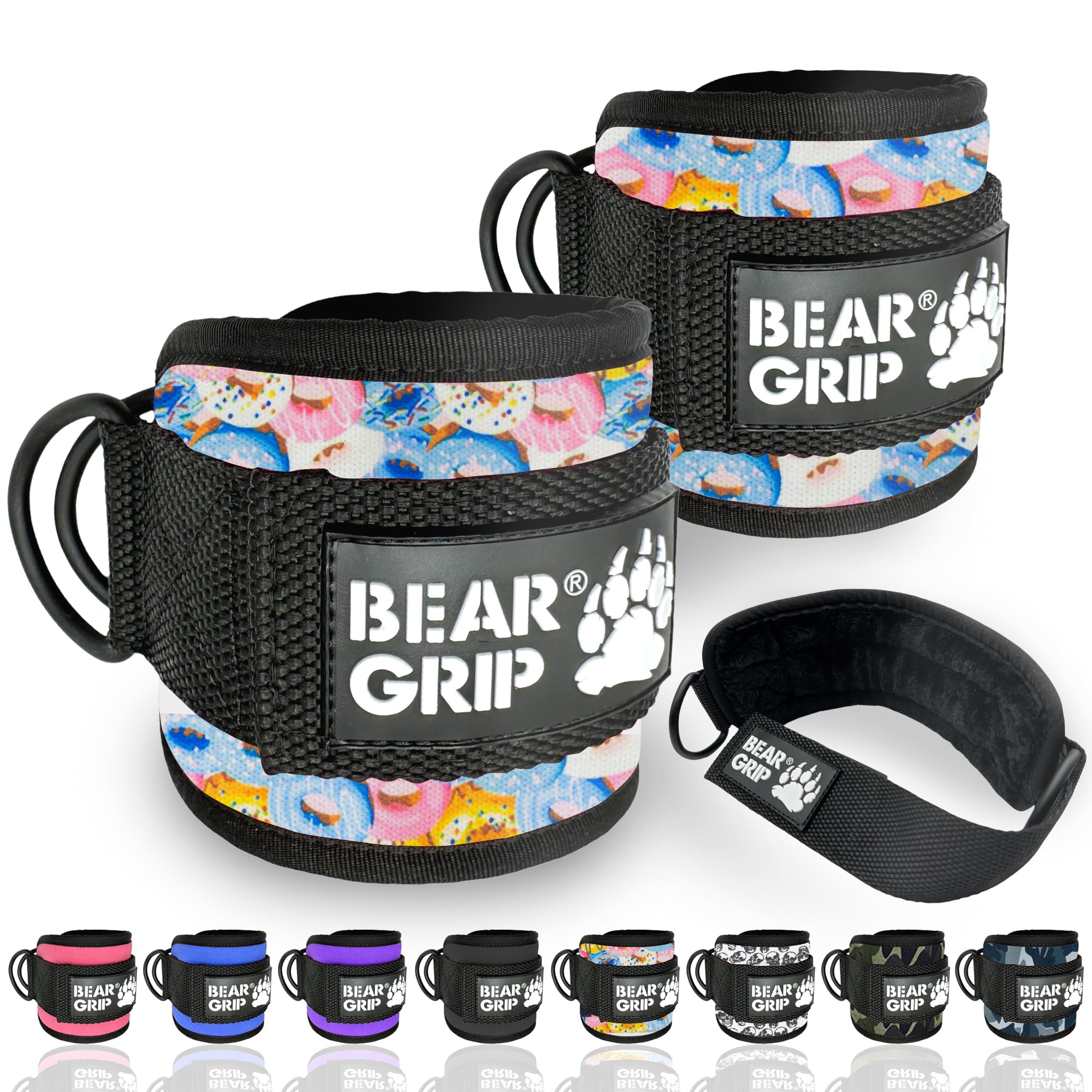 BEAR GRIP - Ankle Straps for Cables with New Fleece Design - Strong Closure, Double Stainless Steel D-Ring, Adjustable Neoprene - For Men & Women (Donut - Pair) — image 1
