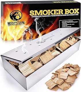 Mountain Grillers Räucherbox aus Edelstahl für BBQ - Smokerbox für EIN tolles Aroma beim Grillen - Für Kugel-, Kohle- und Gasgrill - Robustes Grillzubehör für Räucherchips mit praktischem Klappdeckel