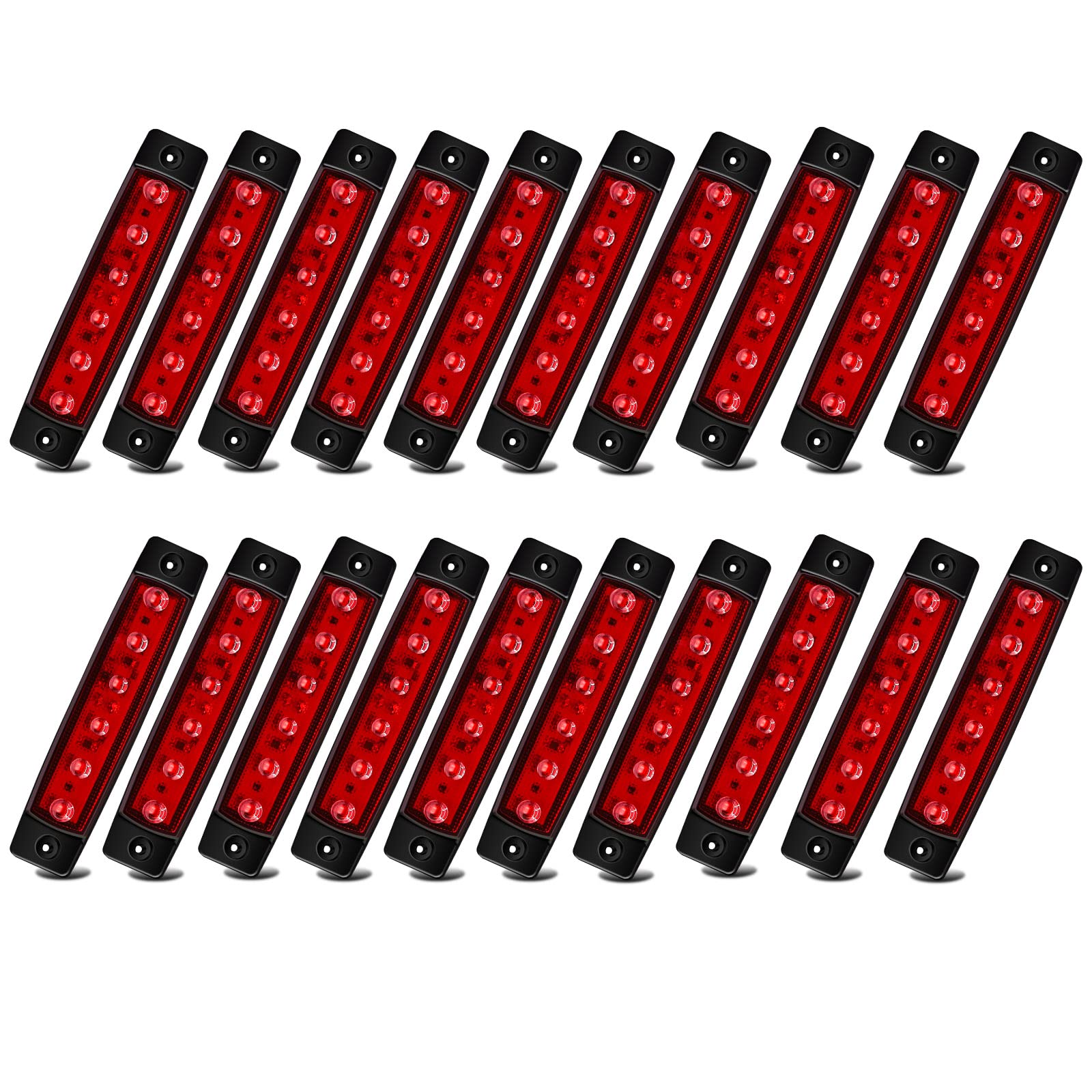 Biqing Trailer Marker Lights, 12V/24V 6LED side marker lights Universal Indicator of Position for Trailer Truck Camper van RV Pickup Boat Bus Lorry Caravan (20PCS, Red)