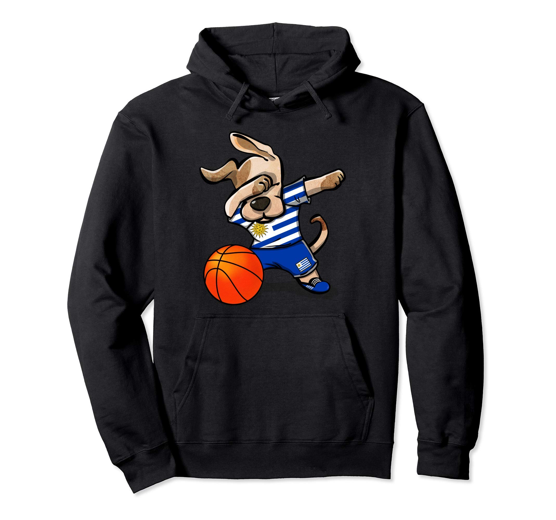 Funny Dabbing Dog Uruguay Basketball - Uruguayan Flag Sport Pullover Hoodie