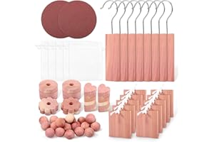 GLMFAN Cedar Blocks for Clothes Storage 67 Pcs, 100% Aromatic Wood Planks with Metal Hooks & Sandpaper, Cedar Chips and Balls