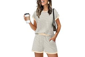 WIHOLL Two Piece Sets for Women Summer Lounge Short Sets Cap Sleeve Crew Neck Sweatsuit with Pocket XS-2XL