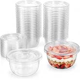 Aynea 8oz Plastic Bowls with Lids 50 Pack, Clear Disposable Deli Containers | for Soup, Sauce, Condiments, Meal Prep, Round To Go Cups for Takeout Food Storage, Snacks, Leftovers, Dips and Portion