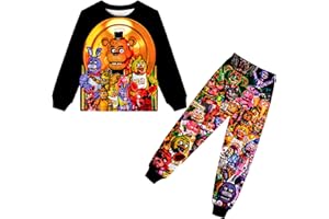 IOWILLAR Boys Five Horror Bear Tee Pants Little Kids Cartoon Movie Game Shirt Set 2PCS Long Sleeve Clothes Outfit