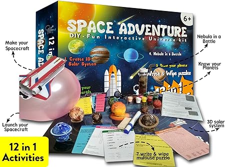 BucketBolt 12 in 1 Space Adventure Kit for Kids. Make 3D Solar System, Spacecraft, Nebula in A Bottle and Much More. Above 6 Years
