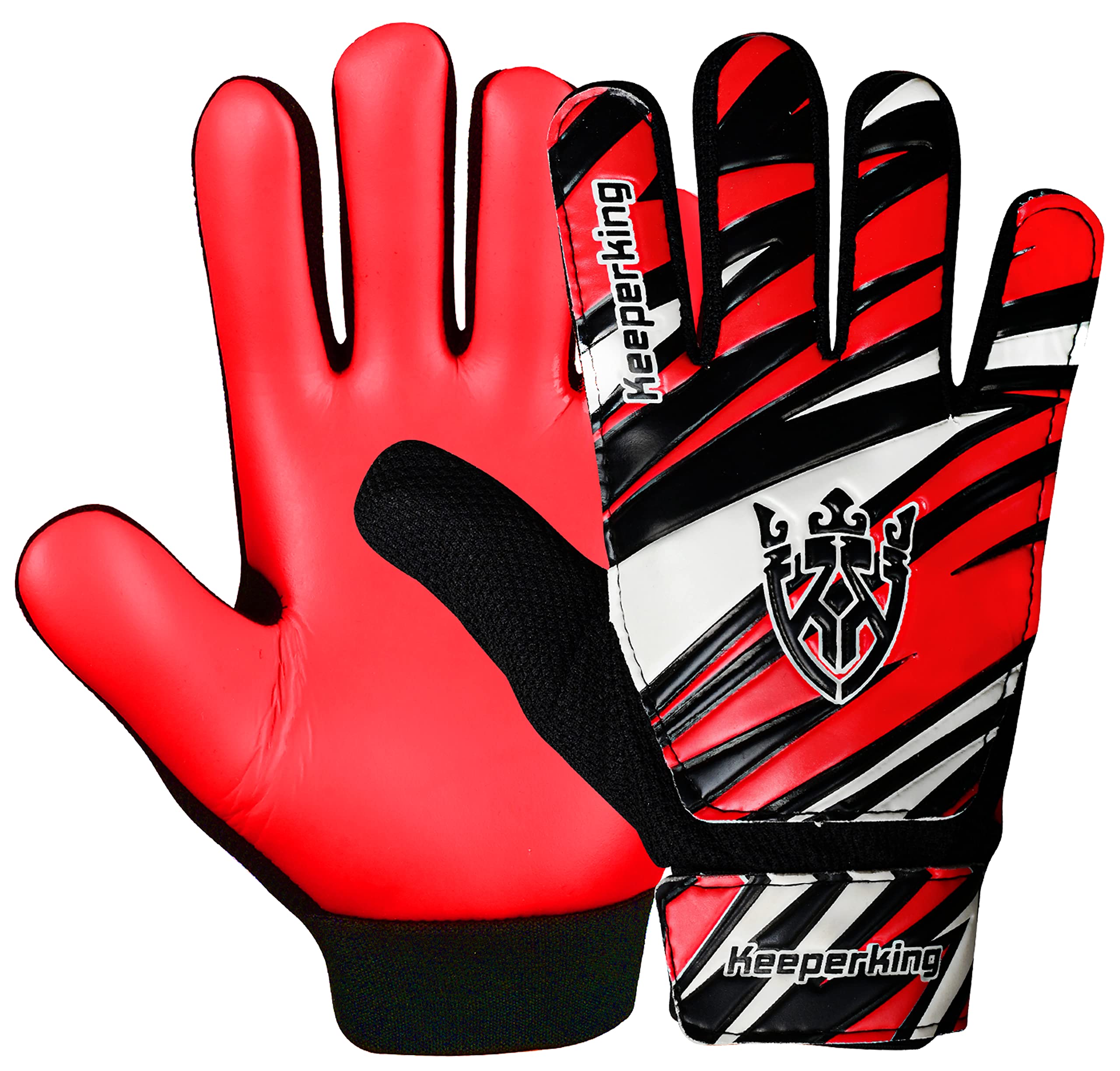 Keeperking Goalkeeper Gloves Children, Boys and Girls, Junior Football Gloves Football Player Gloves for Boys Goalkeeper Gloves Multiple Colours Size 4-7 (3, Red-Black-White)