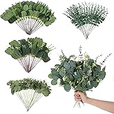 100Pcs Artificial Eucalyptus Stems Leaves Bulk - 4 Kinds Mixed Faux Greenery Silver Dollar Eucalyptus Leaves - Greenery Stems for Wedding Vase Bouquet Floral Arrangement Centerpiece Home Decor