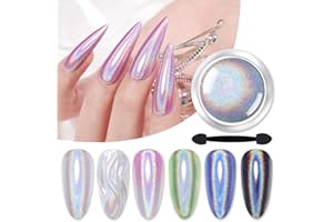 Born Pretty Holographic Nail Powder Fine Rainbow Iridescent Holographic Effect Multi Chrome Manicure Pigment Glitter Dust for Salon Home Nail Art DIY Design