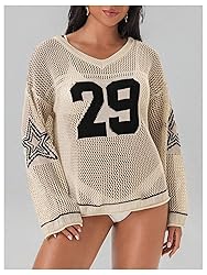 BEAUDRM Women's Number Letter Graphic Sweater