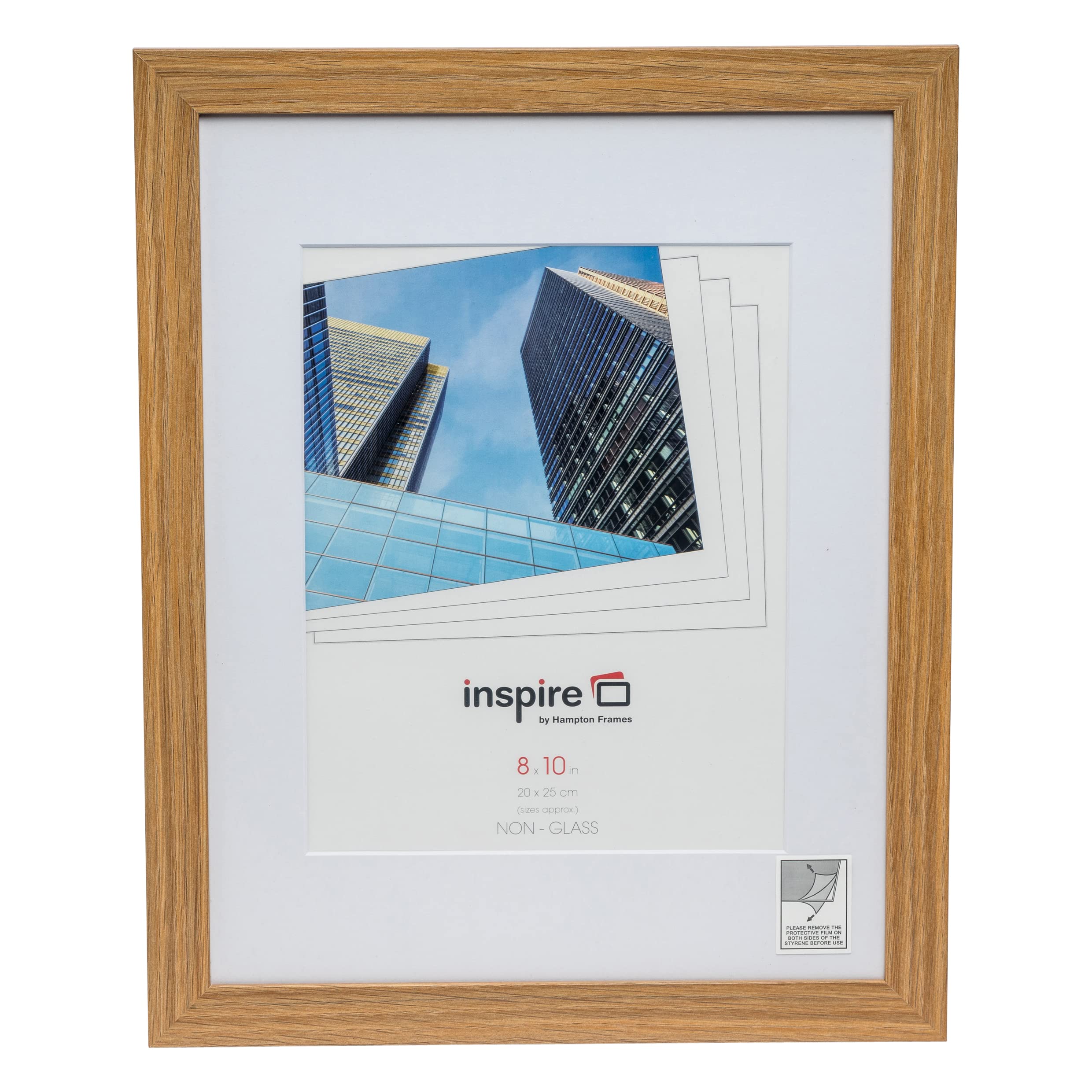 Hampton Frames | Poster Frame | 8x10 (20x25cm), Oak Effect, Rectangular | Lightweight Acrylic Front, MDF Back, Wall Mountable | Photo Display for Home or Office Decor