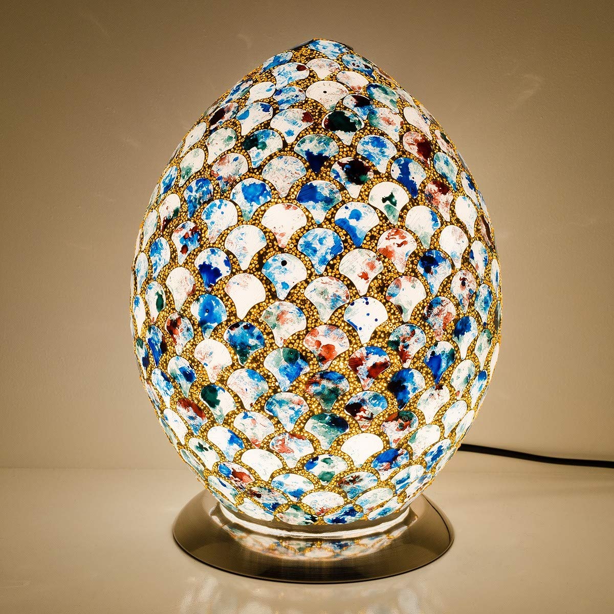 Febland Blue Tile Medium Mosaic Glass Egg Lamp, 30 cm