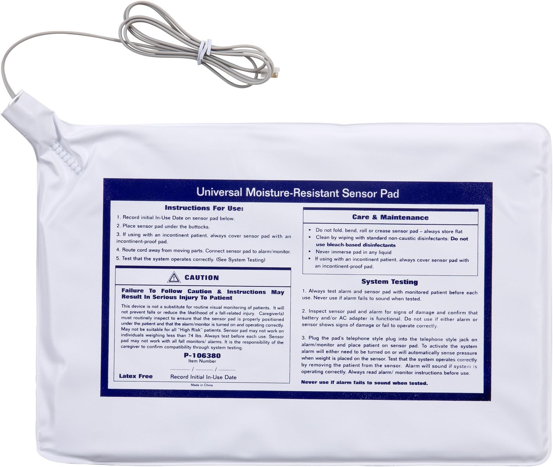 Arrowhead Healthcare Supply P-106380 Universal 1-Year Moisture Resistant Chair Sensor Pad, Light Grey