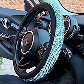 PINCTROT Bling Bling Comfy Steering Wheel Cover with Jumbo Crystal Rhinestones, Anti-Slip Diamond Leather, Universal 15 Inch (Sky Blue)