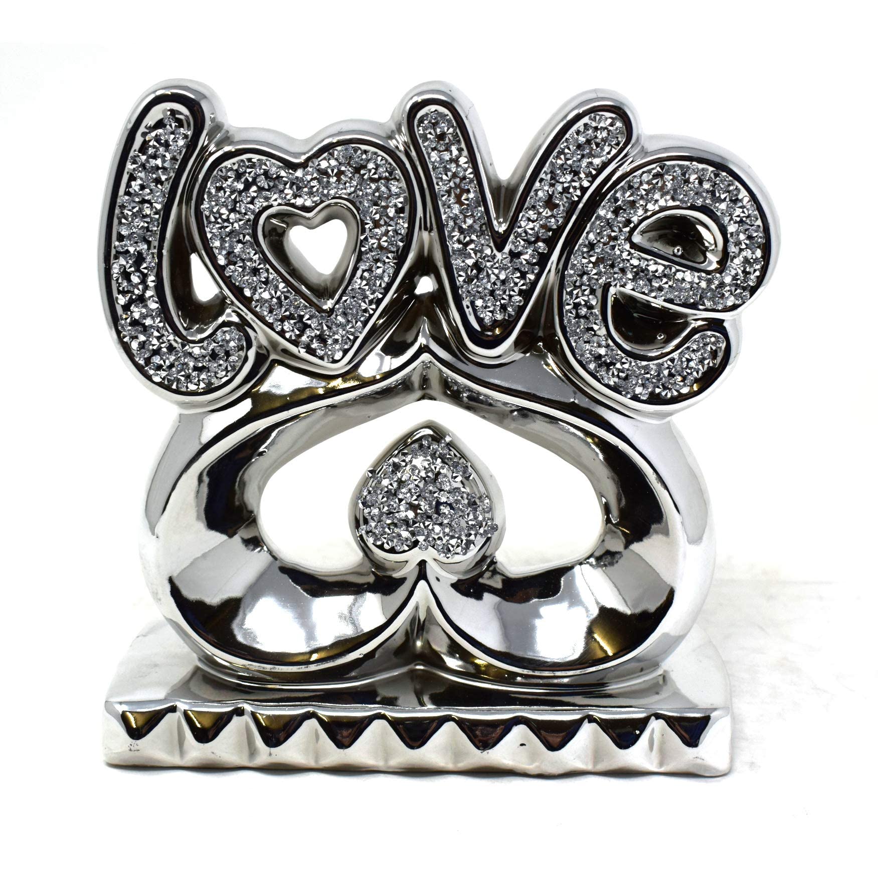 Silver Crushed Diamonds Love Sign on Heart Sparkle Ornaments | CRYSTALLIZED Handmade Home Decor - Perfect for Office, Christmas, Anniversary, Birthday, Valentines"