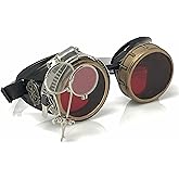 UMBRELLALABORATORY Steampunk Victorian Style Goggles with Compass Design, Colored Lenses & Ocular Loupe