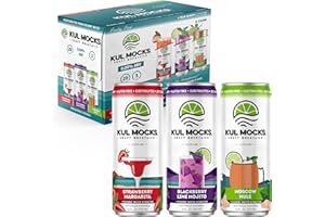 KUL MOCKS Non-Alcoholic Mocktails | Includes Strawberry Margarita, Moscow Mule, Blackberry Lime Mojito | Alcohol Free Alternative | Mocktail Mixers | Party Box Variety Pack (6pk)
