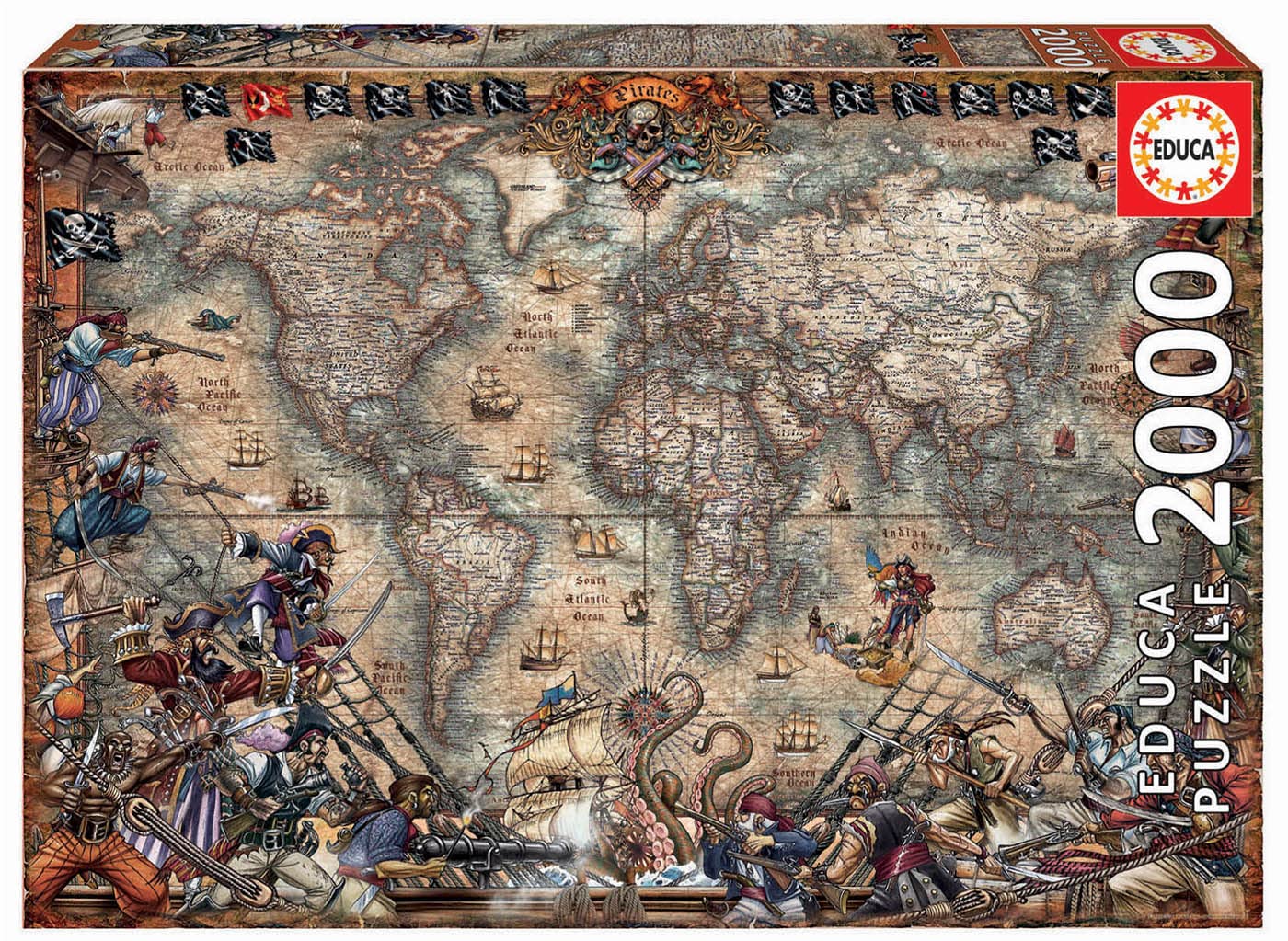 Educa Borrás 18008 Educa Borras Pirate's Map 2000 Piece Jigsaw Puzzle, Multi, Piezas