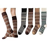 WJIAMPLS 4 Pairs Women Retro Calf Socks - Reversible Classic Knit Cotton Slouch Socks Warm for Daily Boots Casual Wear