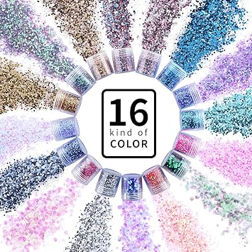 Amazon Com 16 Colors Chunky Glitter Nail Sequins Iridescent Flakes
