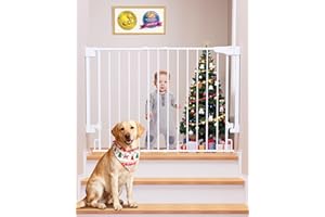 Cumbor 29.2–43" Baby Gate for Stairs, Wall-Mounted (Drill Required), Expandable No Bottom Bar Dog Gate, Auto Close Extra Wide Walk Thru, Pet & Toddler Proof Gate, Top & Bottom of Stairways (White)