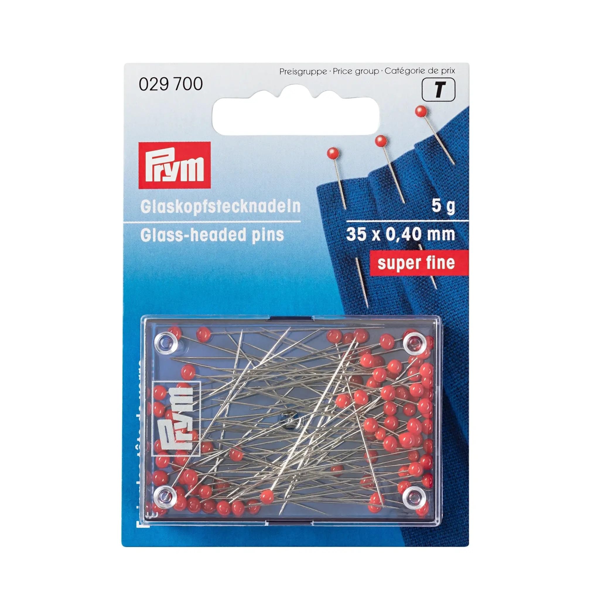 Prym - Glass Spring Steel Wire Red (0.40 x 35mm) Head Pins - 1 Unit