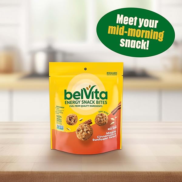 BELVITA ENERGY SNACK BITES, MAPLE, CINNAMON AND SUNFLOWER SEED, 6-5 OZ BAGS