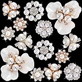 Joez Wonderful 14 Pcs Pearl Rhinestone Buttons, Crystal Embellishments Flat Back Button, Flower Charms for Jwelery Making, Decorative Buttons for Crafting, Wedding, Clothing, DIY (7 Styles)