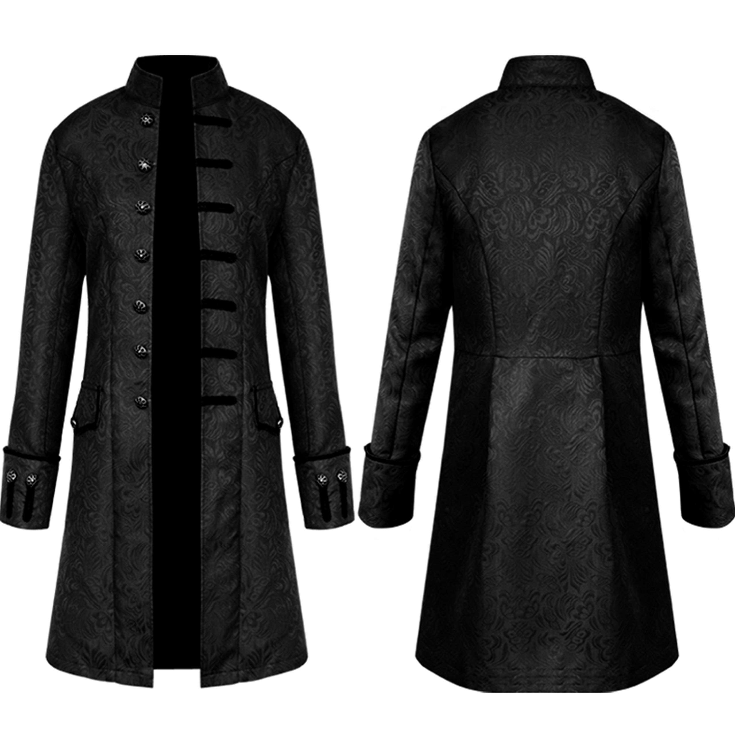 Crubelon Men's Steampunk Vintage Tailcoat Jacket Gothic Victorian Frock Coat Uniform Halloween Costume (Black, XXL)