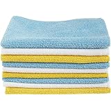 Amazon Basics Microfiber Cleaning Cloths, Non-Abrasive, Reusable and Washable - Pack of 24, 12 x16-Inch, Blue, White and Yell