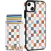 Shorogyt for iPhone 13 Wallet Case - Fits 5 Cards, Compatible with Magsafe Detachable Magnetic Credit Card Holder Leather Cardholder Cute Phone Cover Women Girls for Apple 13, Checkered