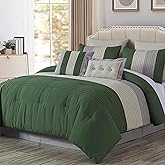 Chezmoi Collection Loft 8-Piece Queen Comforter Set, Forest Green/Gray/Cream Luxury Striped Bedding for All Season