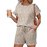 Dokotoo Women's 2 Piece Short Sleeve Outfits Casual Summer Shorts Set Lounge Matching Sets with Pockets