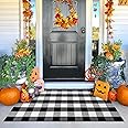 KILOCOCO Buffalo Plaid Checkered Rug - 3'x5' Front Door Mat Outdoor,Black and White Outdoor Rug, Cotton Washable Front Porch Rug Layered Doormats for Front Patio/Farmhouse/Entryway/Kitchen/Foyer