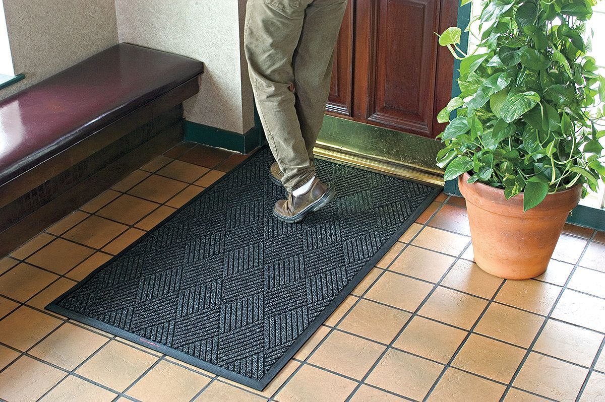 WaterHog Diamond | Commercial-Grade Entrance Mat with Rubber Border – Indoor/Outdoor, Quick Drying, Stain Resistant Door Mat (Charcoal, 4' x 10')