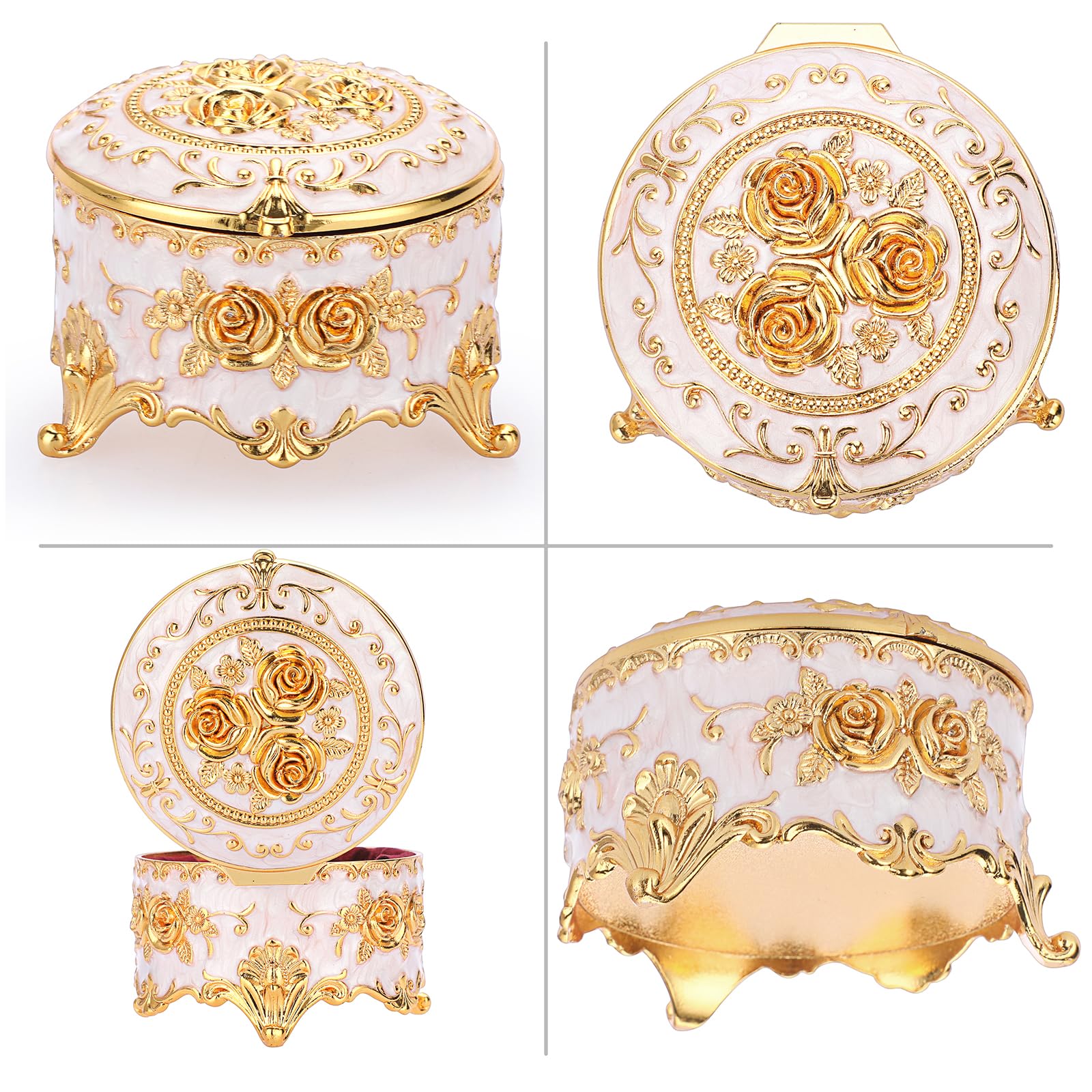 Hipiwe Vintage Round Jewelry Box Small Trinket Storage Organizer Box Gold Metal Chest Ring Case Treasure Box Keepsake Box Earrings Necklace Storage Box Gift for Women, Small