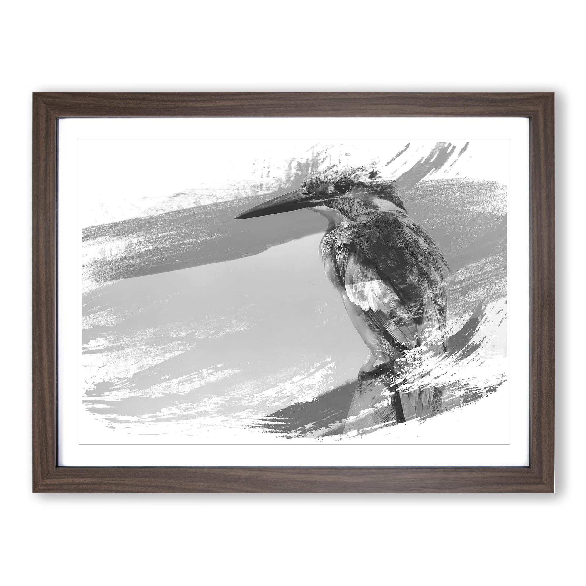 Striking Kingfisher Bird V1 Modern Framed Wall Art Print, Ready to Hang Picture for Living Room Bedroom Home Office Décor, Walnut A4 (34 x 25 cm)