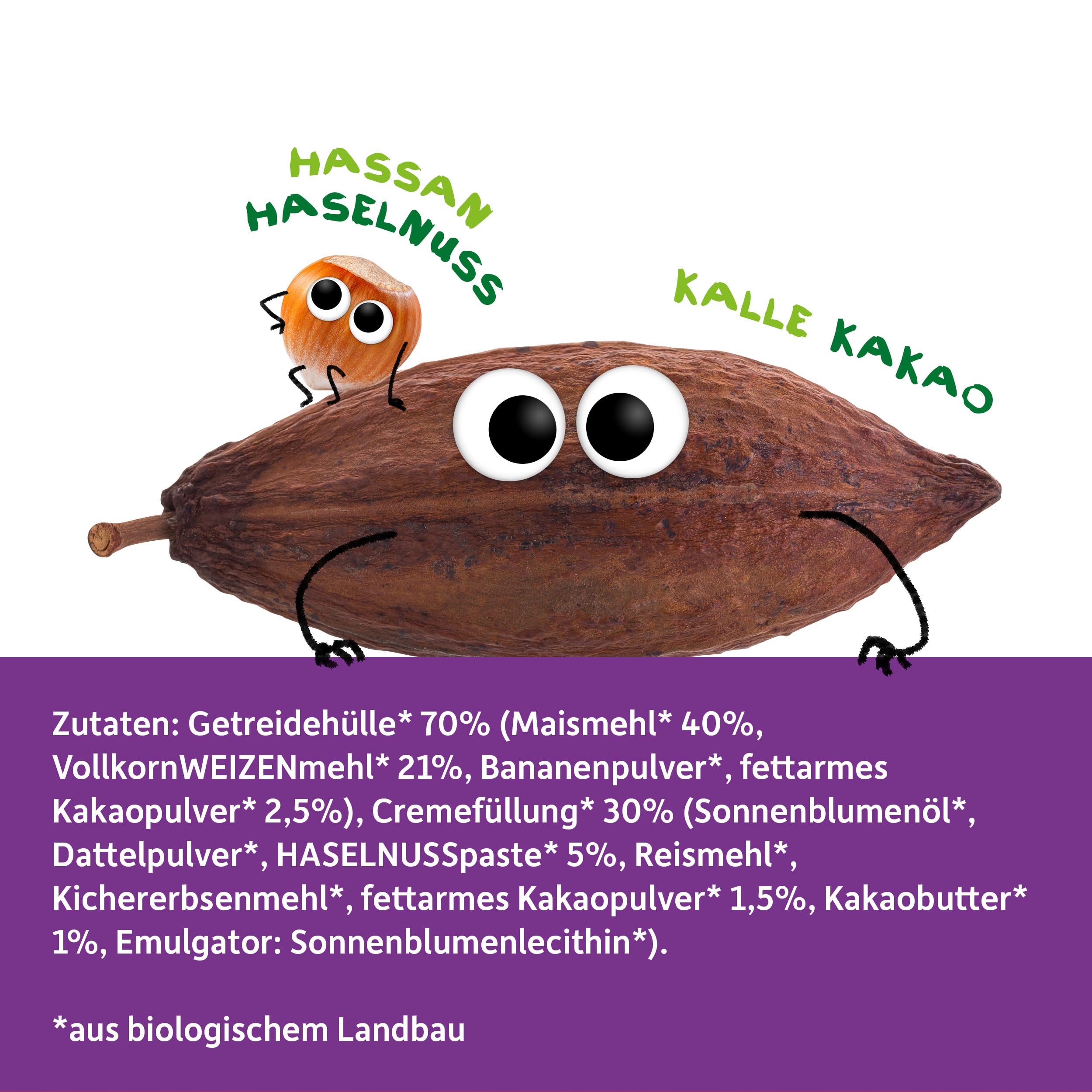 FRECHE FREUNDE Crunchy Bits Haselnuss & Kakao, Bio Knusperhäppchen mit Cremefüllung, vegan, ohne Palmfett & Aromastoffe, ohne Zucker, ideal als knuspriger Snack für Kinder, 11er Pack (11 x 30g) 7