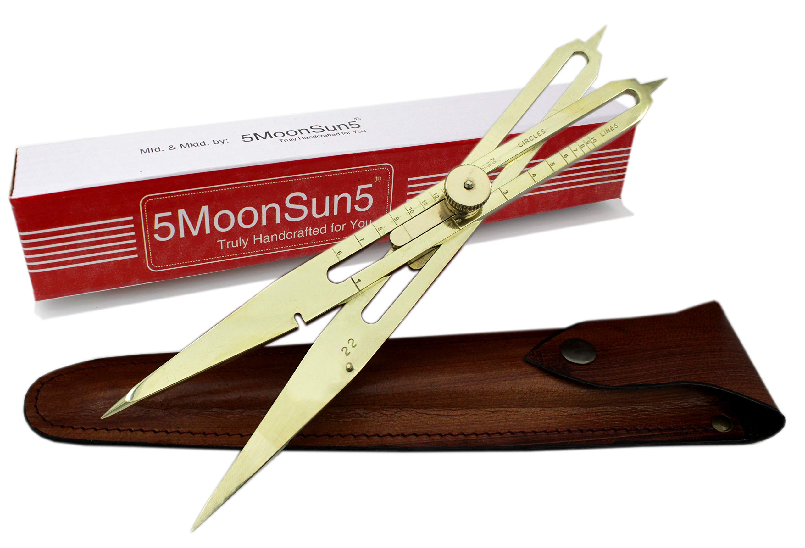 5MoonSun5's Artist Proportional Scale Divider Drawing Tool Professional 9” Long Solid Brass with Heavy Duty Point Executive Promotional Drafting Gift with Leather Case Great Tool for Art Projector