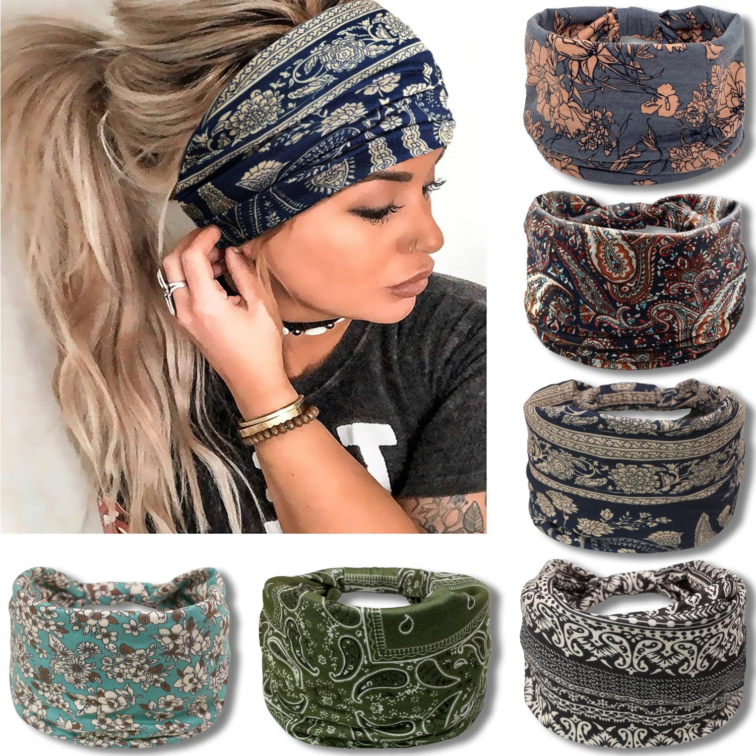VENUSTE Wide Headbands for Women's Hair, Fashion Knotted Head Bands for Adult Women Hair Accessories, 6PCS (Boho)