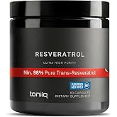 Toniiq NSF Certified Ultra High Purity Resveratrol Capsules | 98% Trans-Resveratrol - Highly Purified and Bioavailable - 60 Caps Resveratrol Supplement